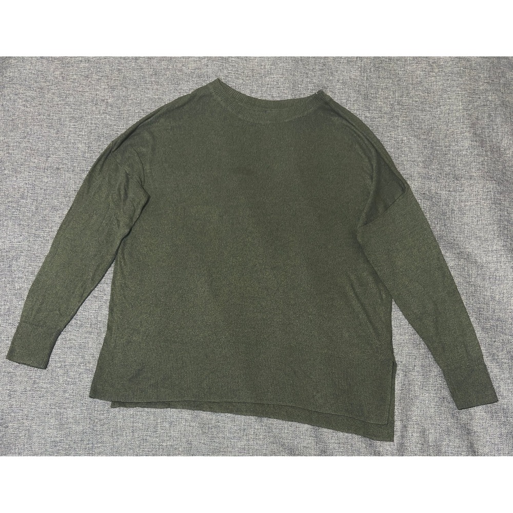 Worthington Womens XL Sweater Olive Green Crew Neck Knit Long Sleeve Side Slit